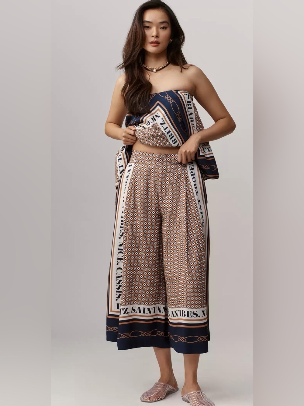 Maeve Printed Pleated A-Line Culottes